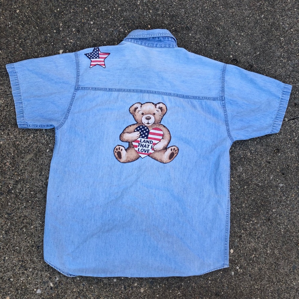 Patriotic Teddy Bear Denim Shirt